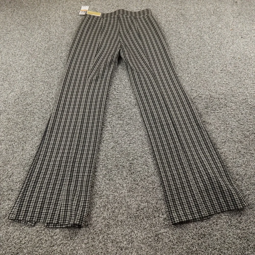 NEW Michael Kors Pants Womens S Houndstooth Pull On Dress Trouser Mid Rise Flare